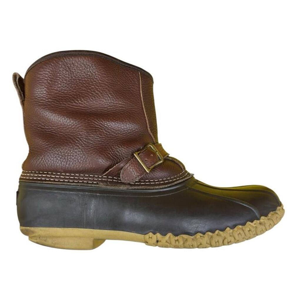L.L.Bean Brown Leather & Rubber Duck Boots with Faux Fur Lining Buckle